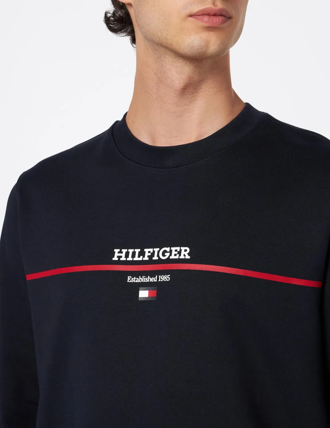 Tommy Hilfiger Stripe felpa uomo blu Desert Sky senza cappuccio L
