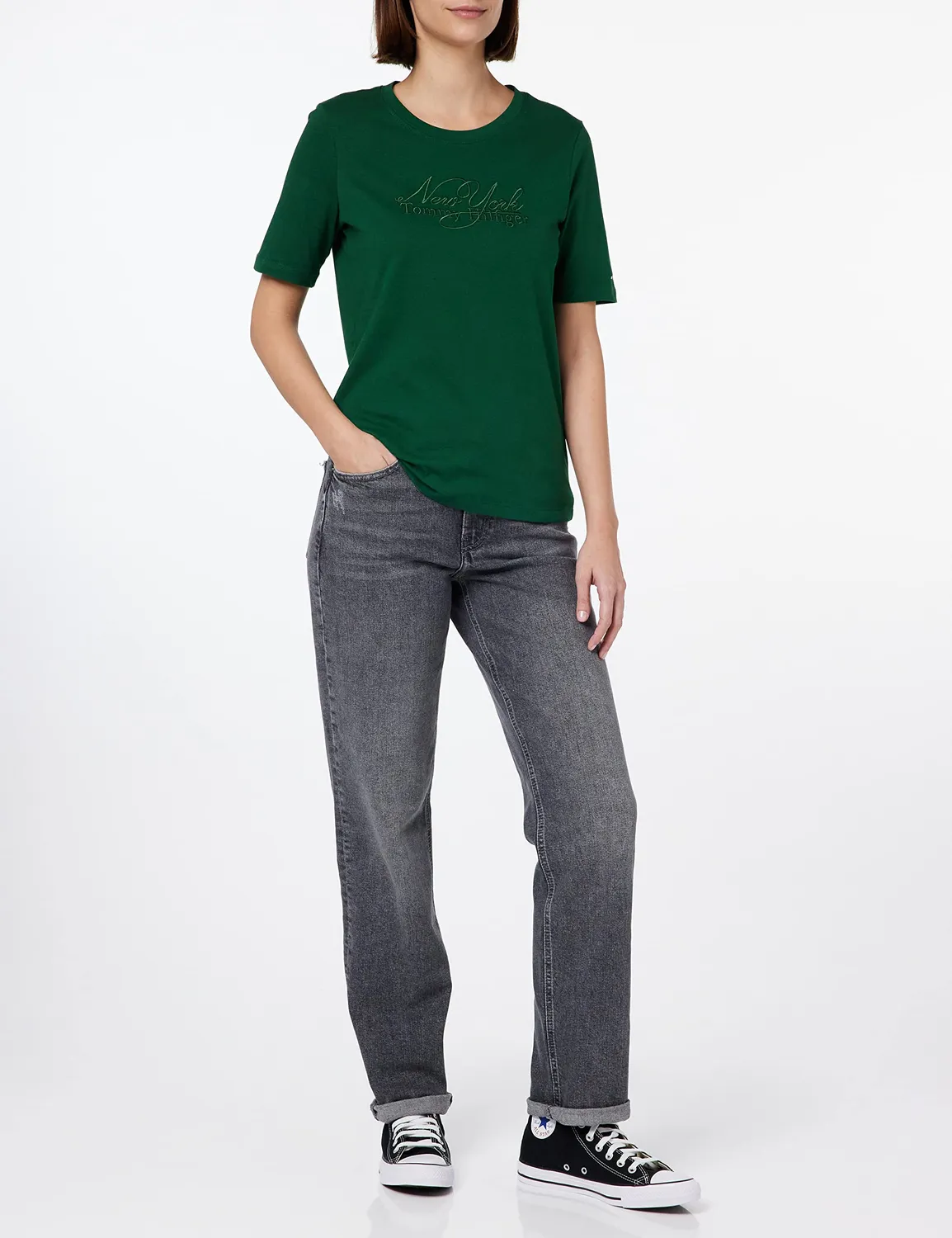 Tommy Hilfiger WW0WW37351 t-shirt donna in cotone spazzolato