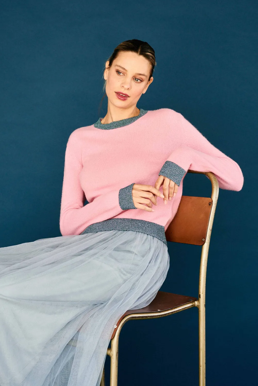 Jumper 1234 Lurex Trim Crew maglione cashmere rosa