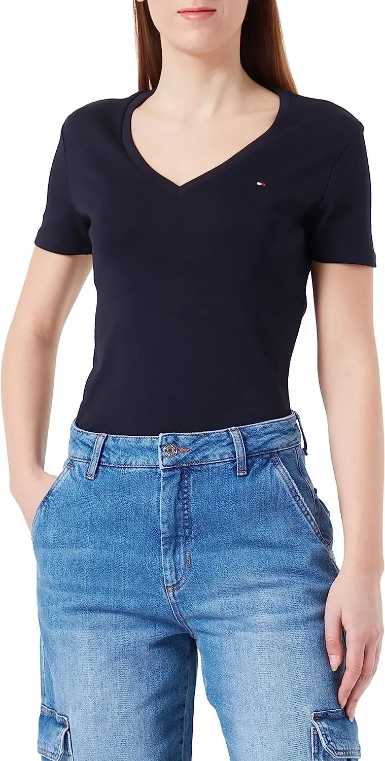 Tommy Hilfiger Cody Rib t-shirt scollo V donna blu