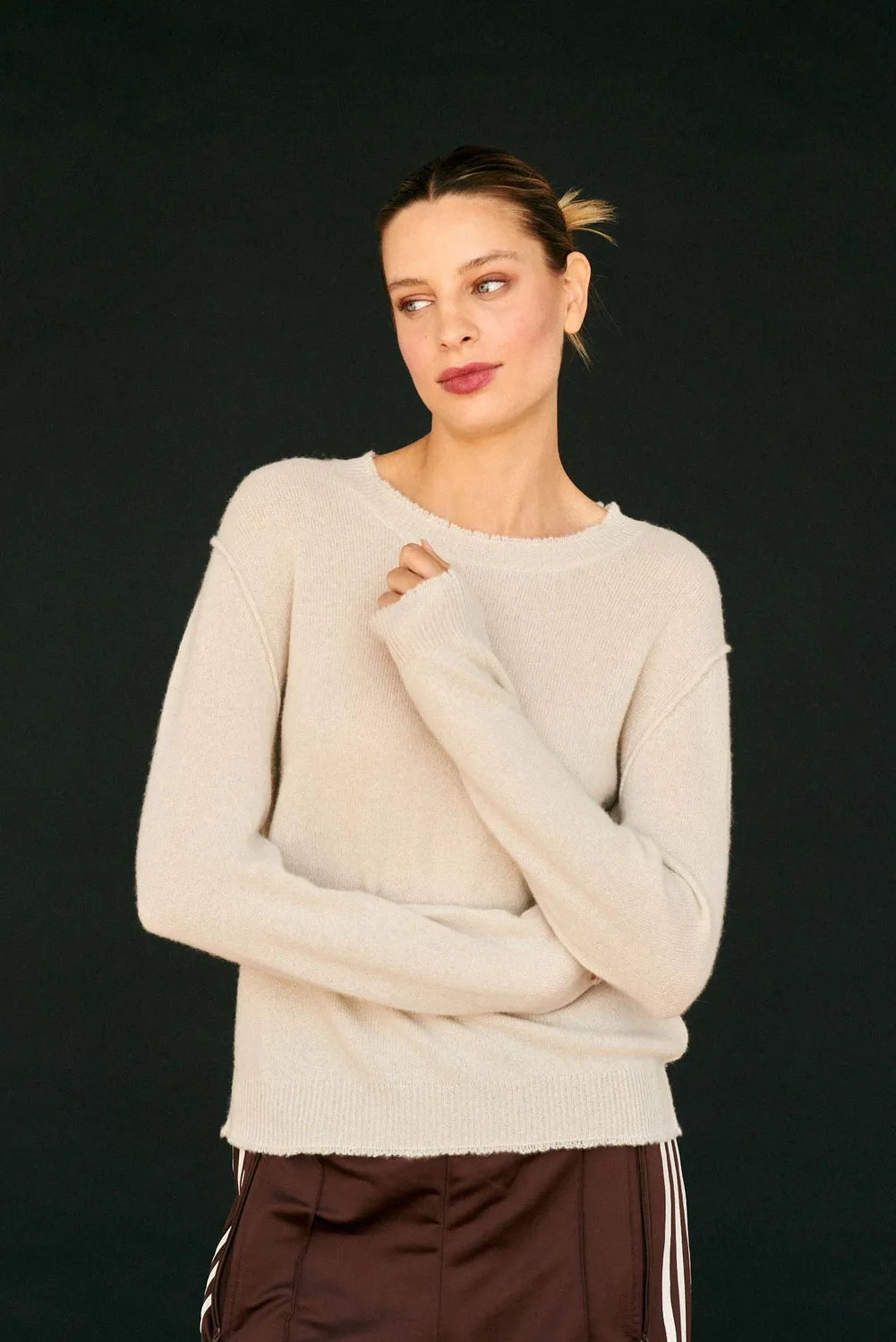 Jumper 1234 Distressed Crew maglione cashmere pietra puro