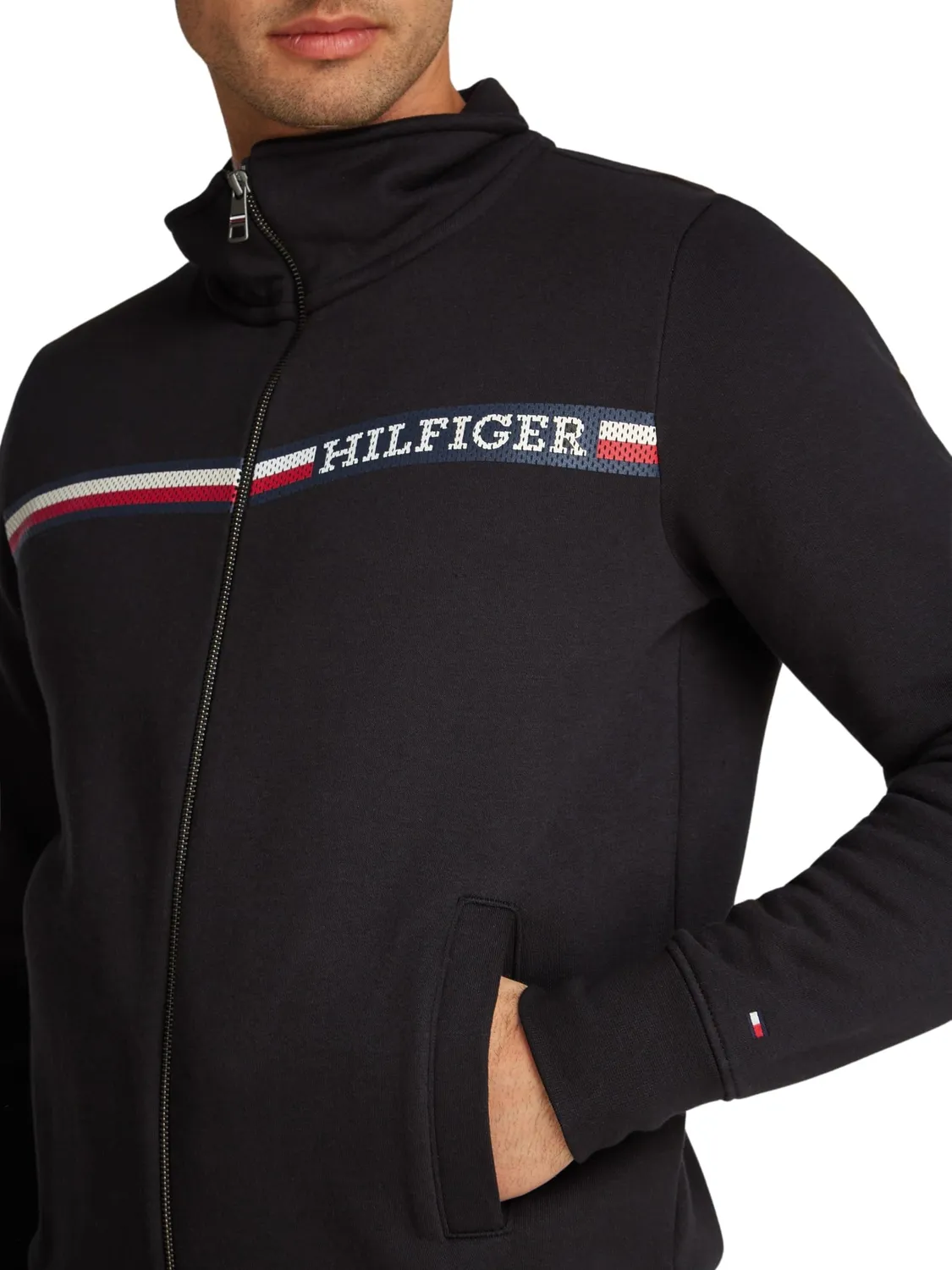 Tommy Hilfiger Chest Stripe Zip Through felpa uomo blu