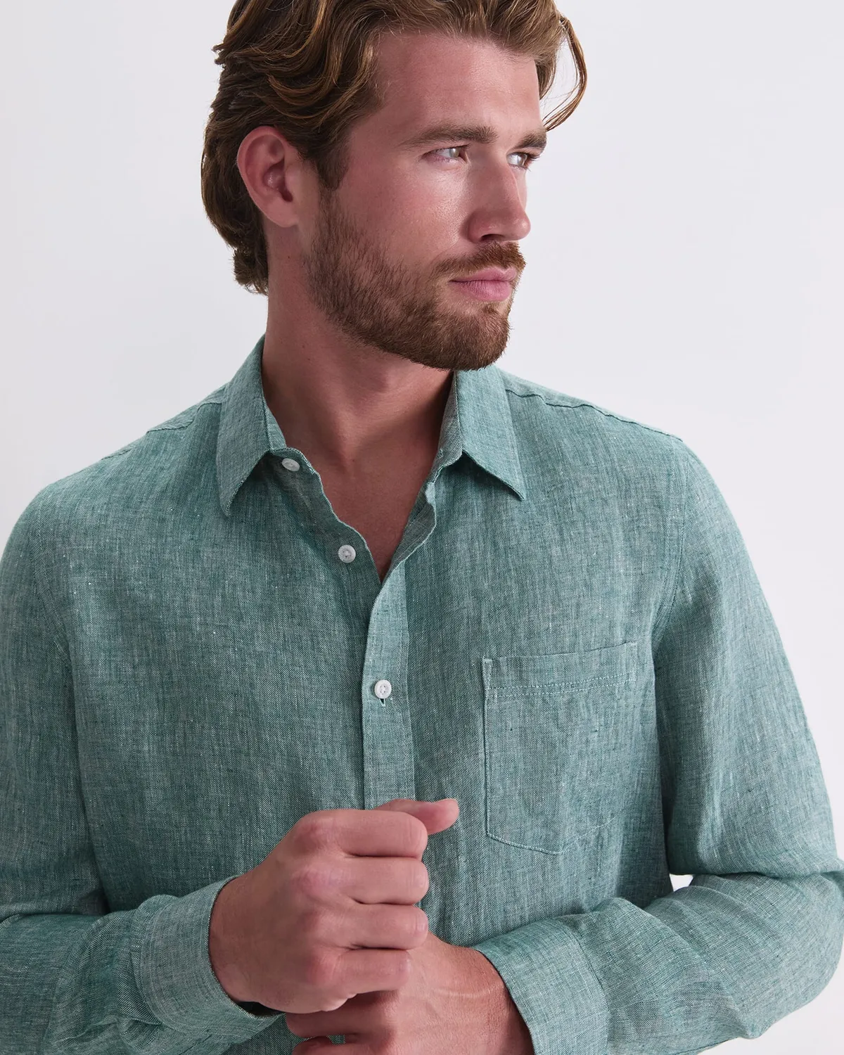 Sportscraft camicia lino manica lunga tinta in filo