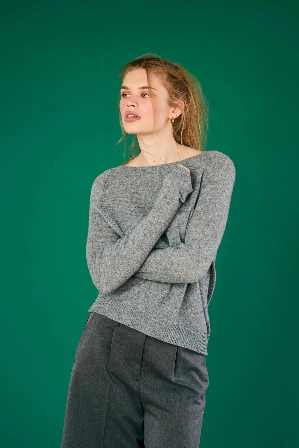 Jumper 1234 Cashmere Crop Crew maglione grigio corto