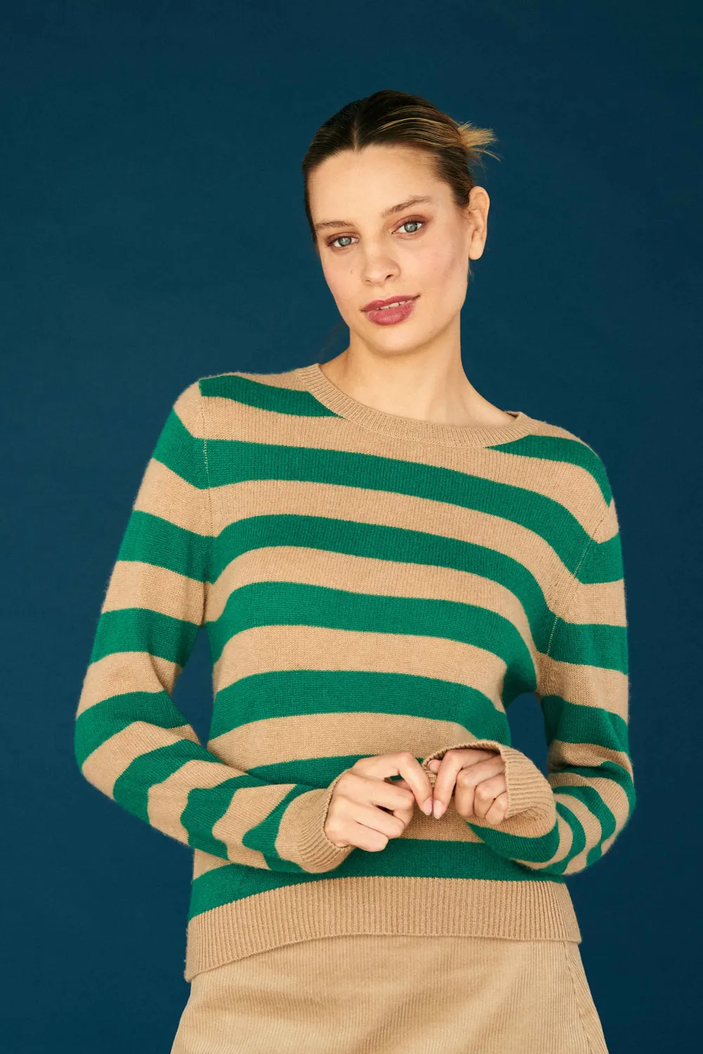 Jumper 1234 Stripe Crew maglione cashmere cammello verde t2