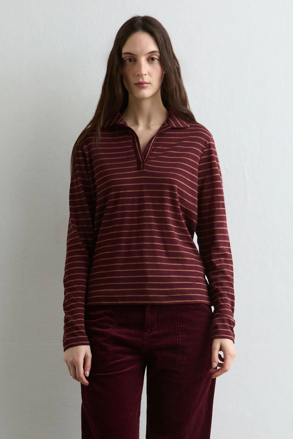 Massimo Alba Bordeaux polo maniche lunghe bordeaux lana