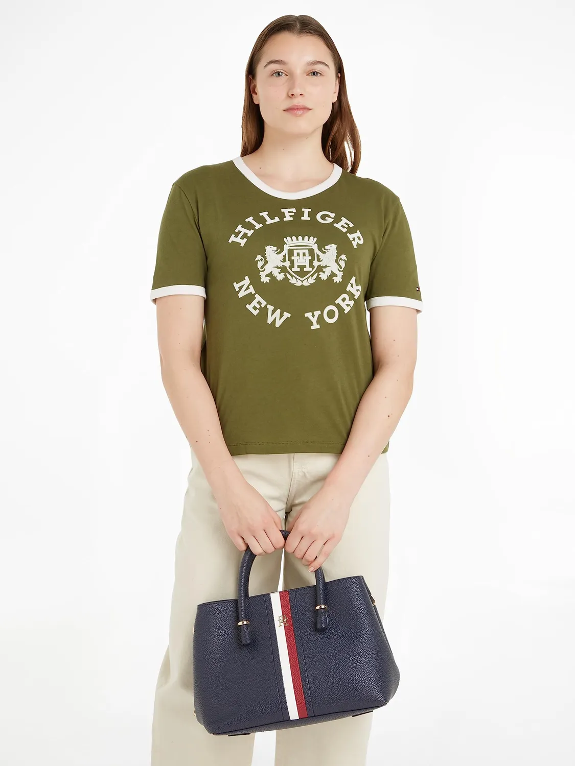 Tommy Hilfiger TH Emblem Satchel borsa donna blu spazio OS