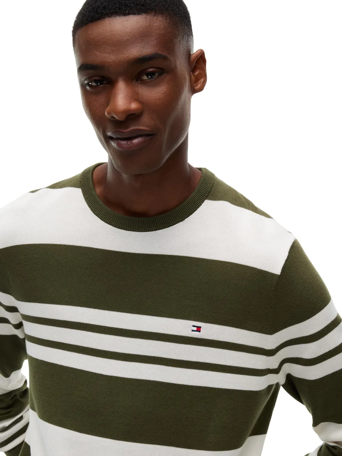 Tommy Hilfiger Essential maglione girocollo verde avorio S cotone