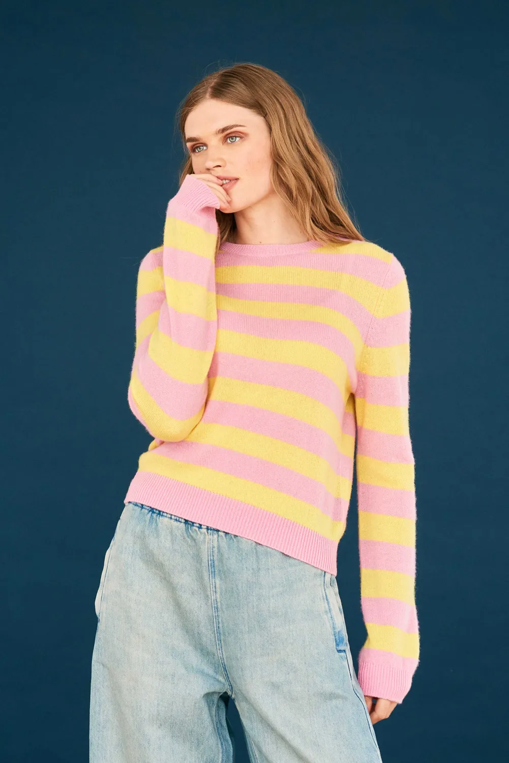 Jumper 1234 Stripe Crew maglione cashmere rosa giallo