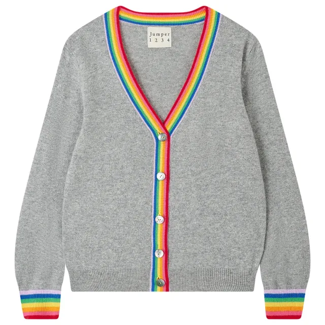 Jumper 1234 Rainbow cardigan cashmere grigio bordi arcobaleno