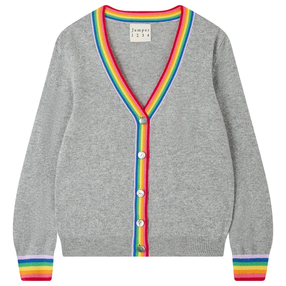 Jumper 1234 Rainbow cardigan cashmere grigio bordi arcobaleno