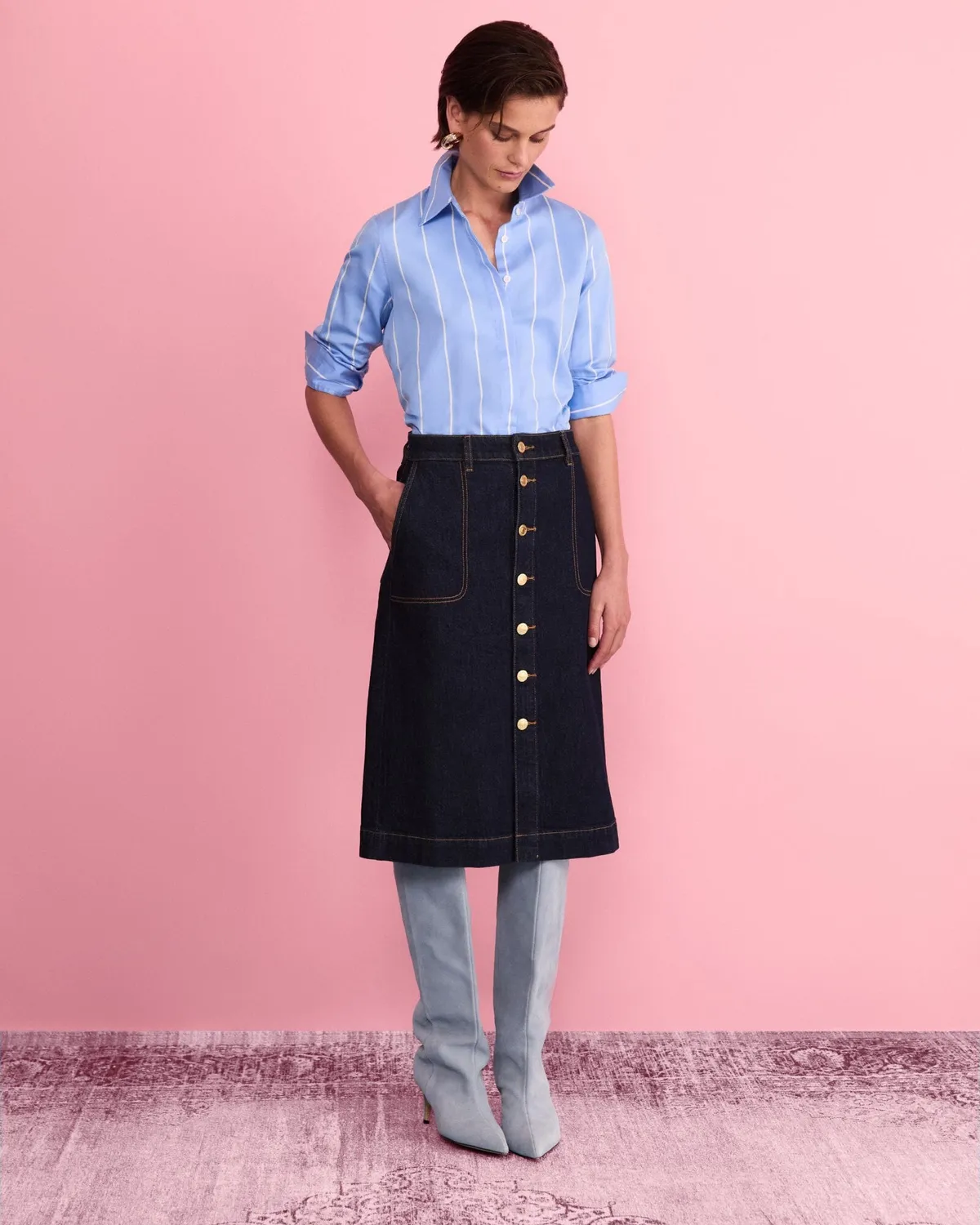 Sportscraft Peyton Denim Midi gonna jeans indaco