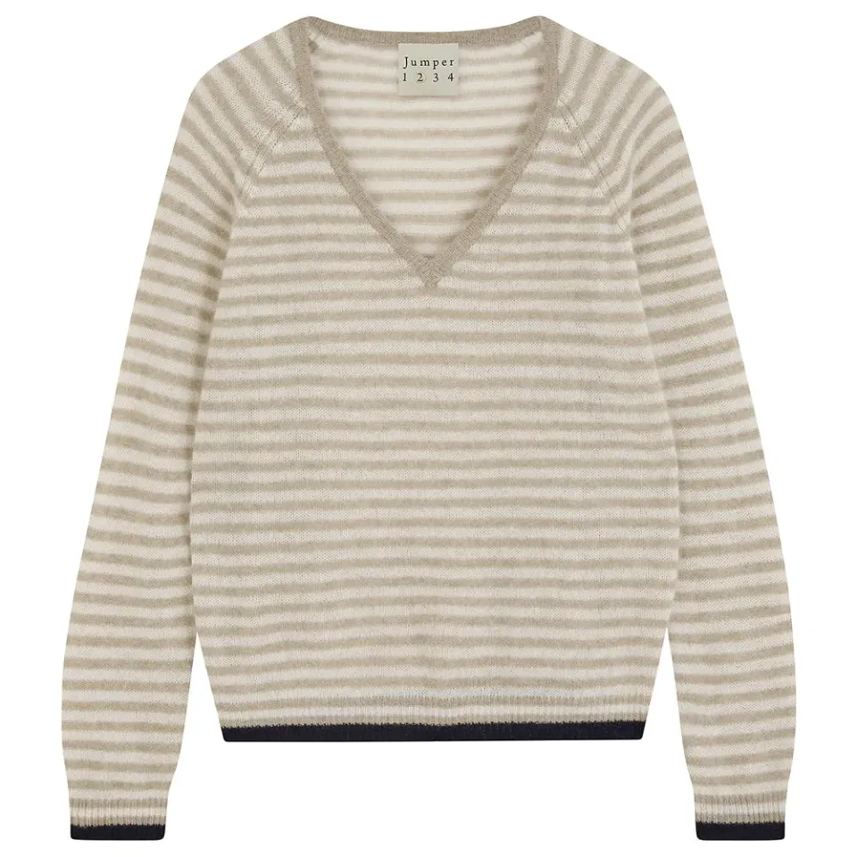 Jumper 1234 Little Stripe Vee maglione marrone scollo V
