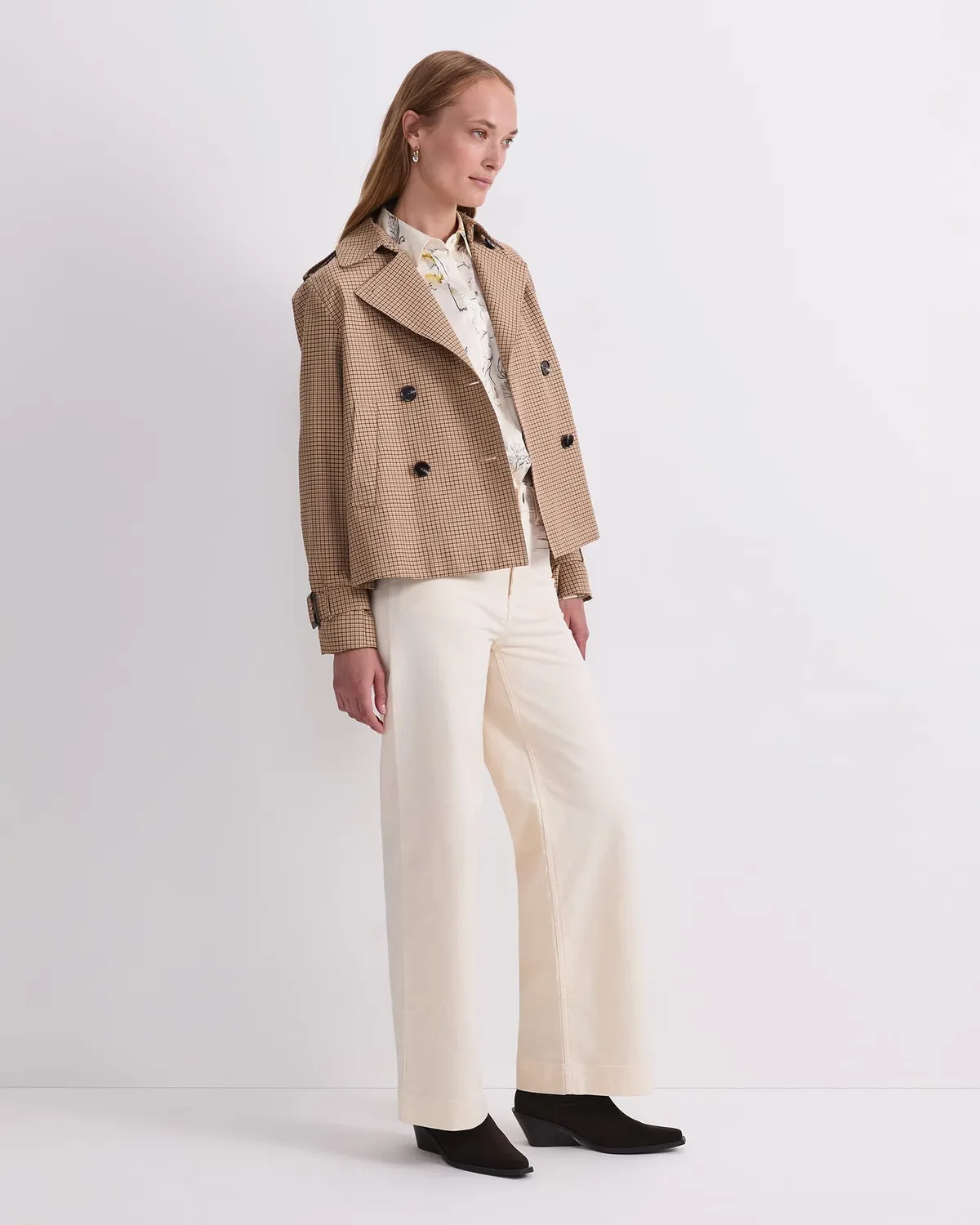 Sportscraft Audrey Crop Trench corto lino quadri