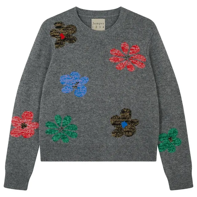 Jumper 1234 Twisted Floral Crew maglione lana grigio fiori