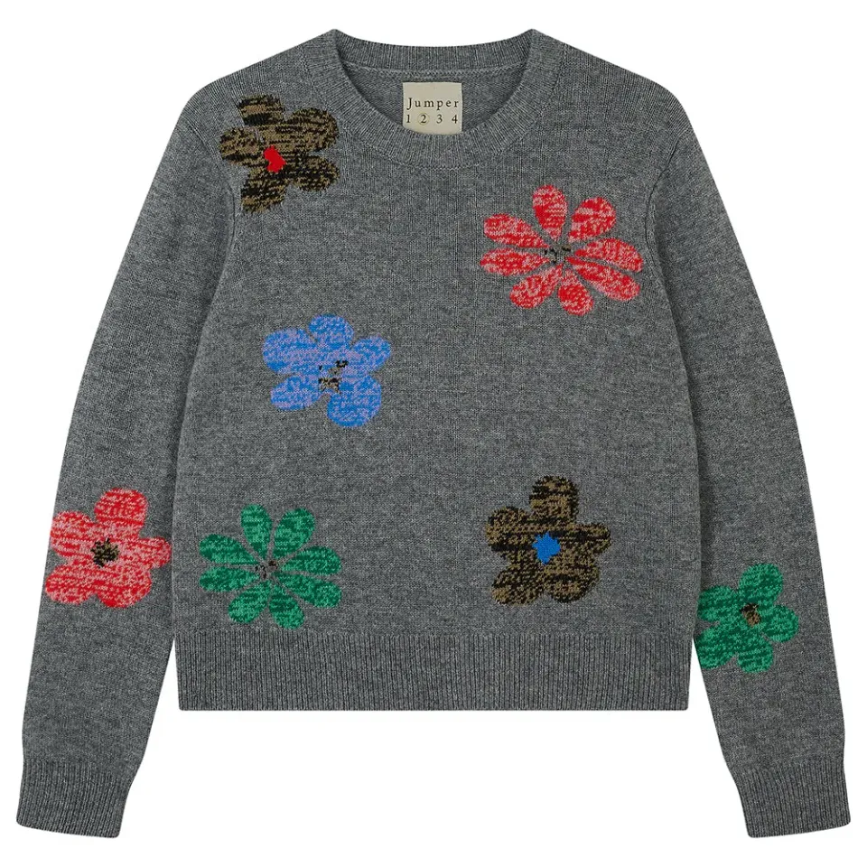 Jumper 1234 Twisted Floral Crew maglione lana grigio fiori