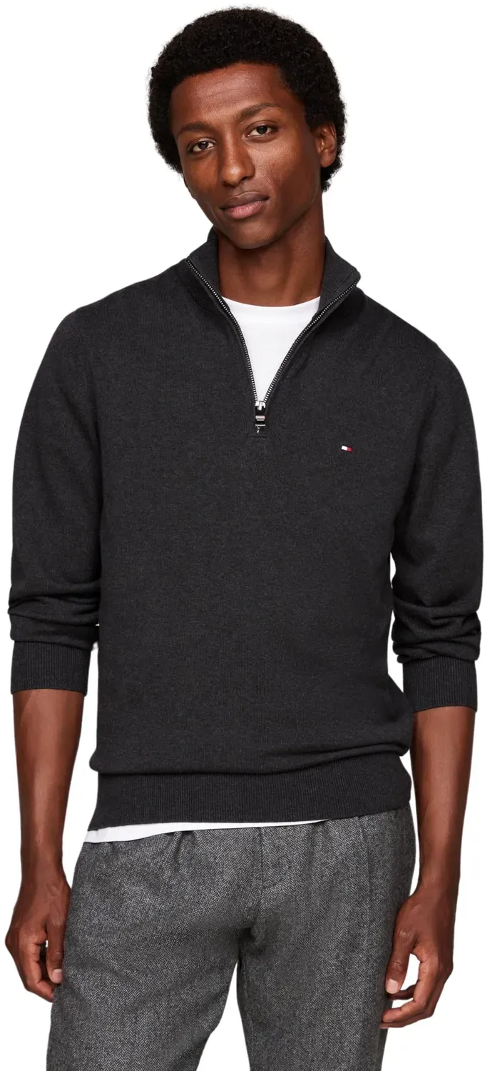 Tommy Hilfiger Mock Neck Regular Fit pullover zip uomo nero caldo