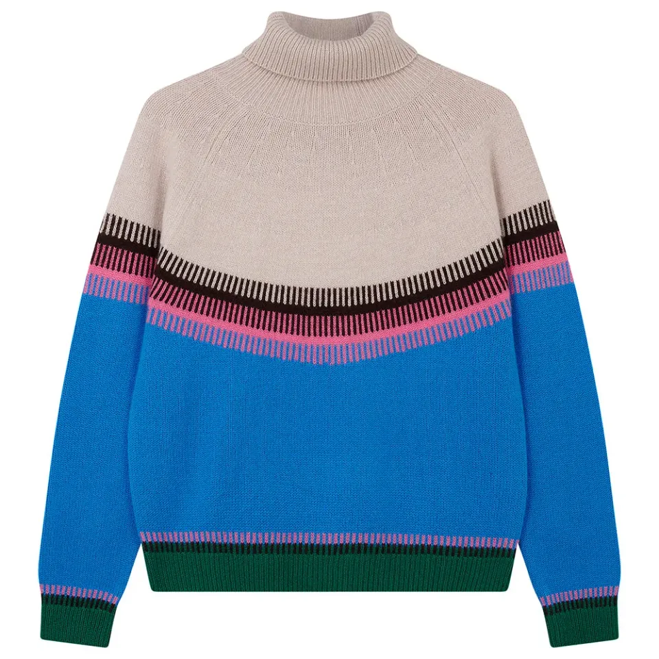Jumper 1234 Wool Cashmere Block Fair Isle maglione collo alto blu pesante