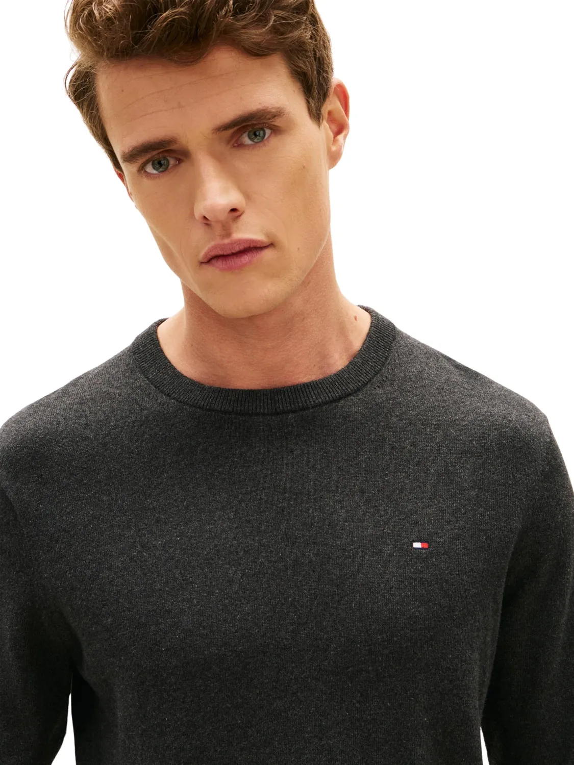 Tommy Hilfiger Girocollo Maglione Uomo Grigio Vestibilità Regolare