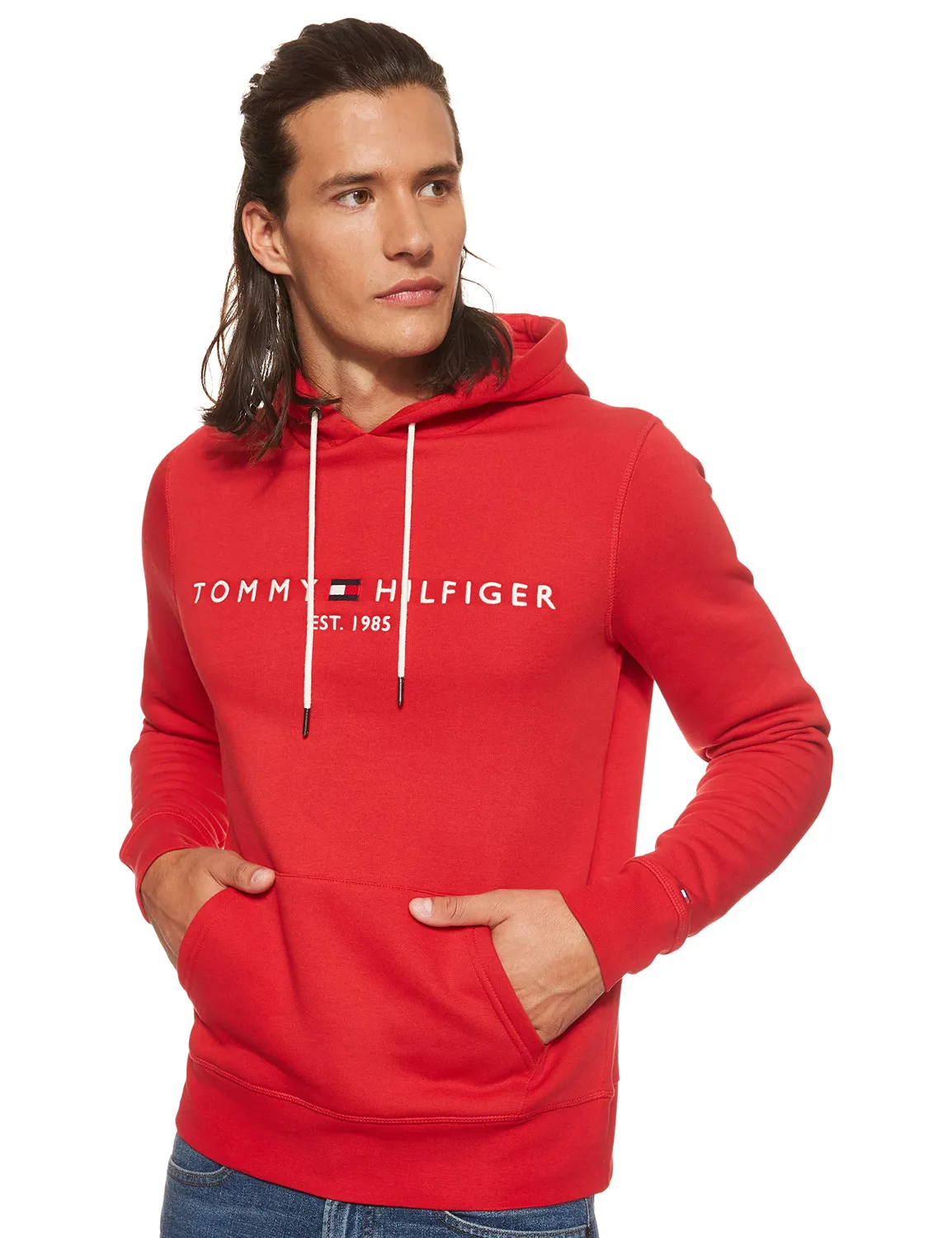 Tommy Hilfiger Logo felpa uomo cappuccio blu cotone