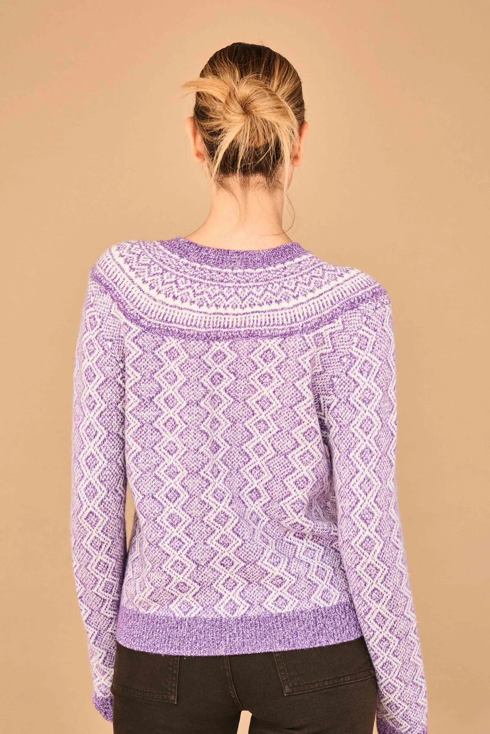 Jumper 1234 Wool Cashmere Jacquard Yoke Crew maglione viola