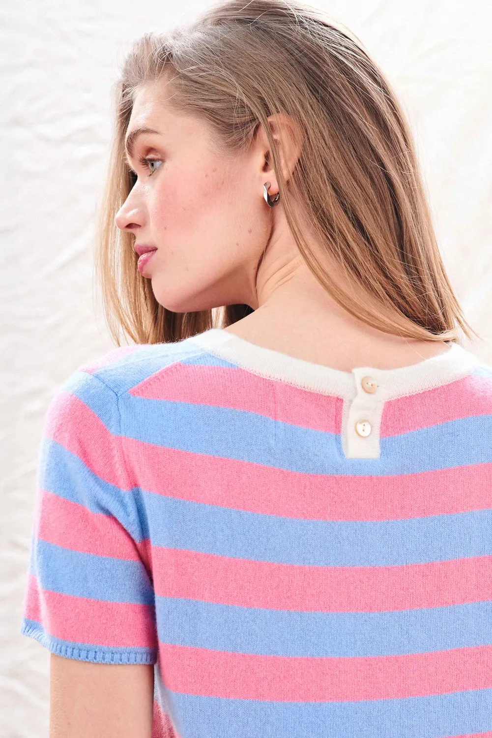 JUMPER 1234 Cashmere Stripe T-Shirt maglietta rosa crema