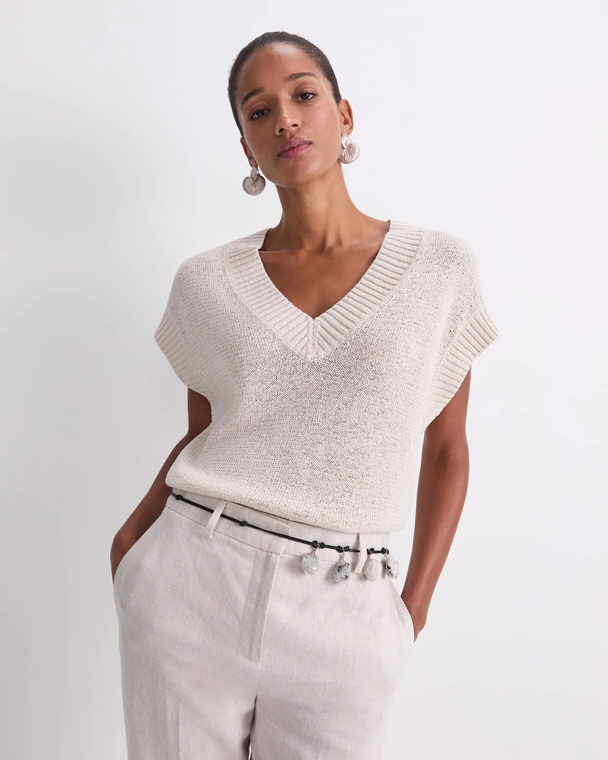 Sportscraft Josie canotta scollo V filato treccia