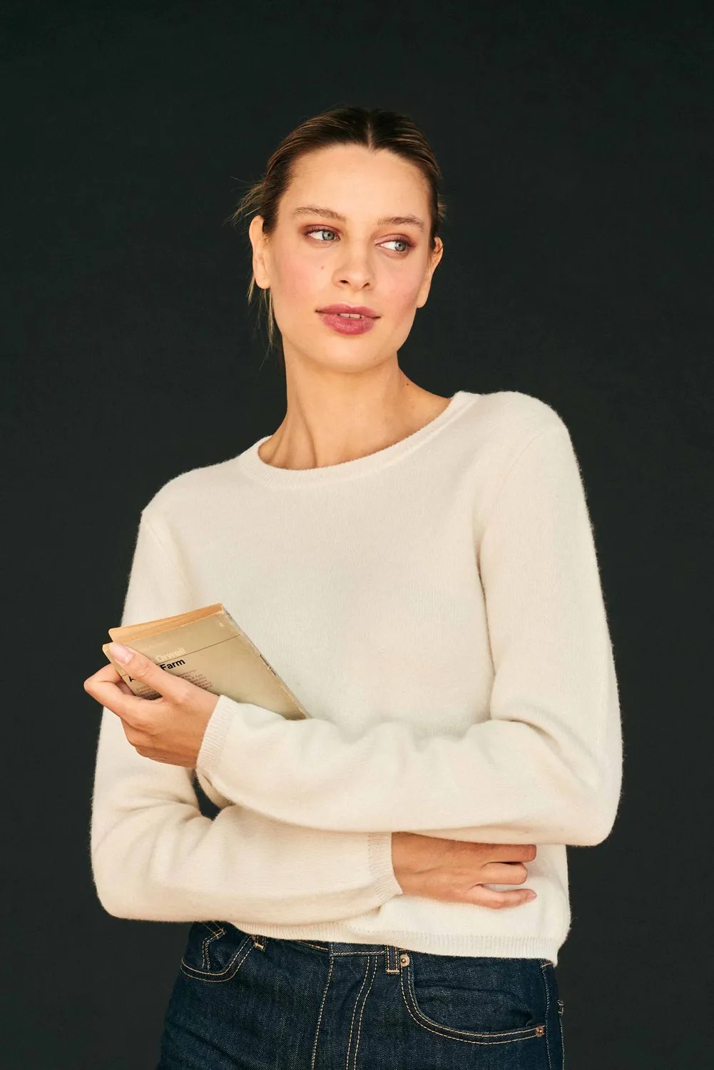 Jumper 1234 Cashmere Stretch Crew maglione crema elasticizzato