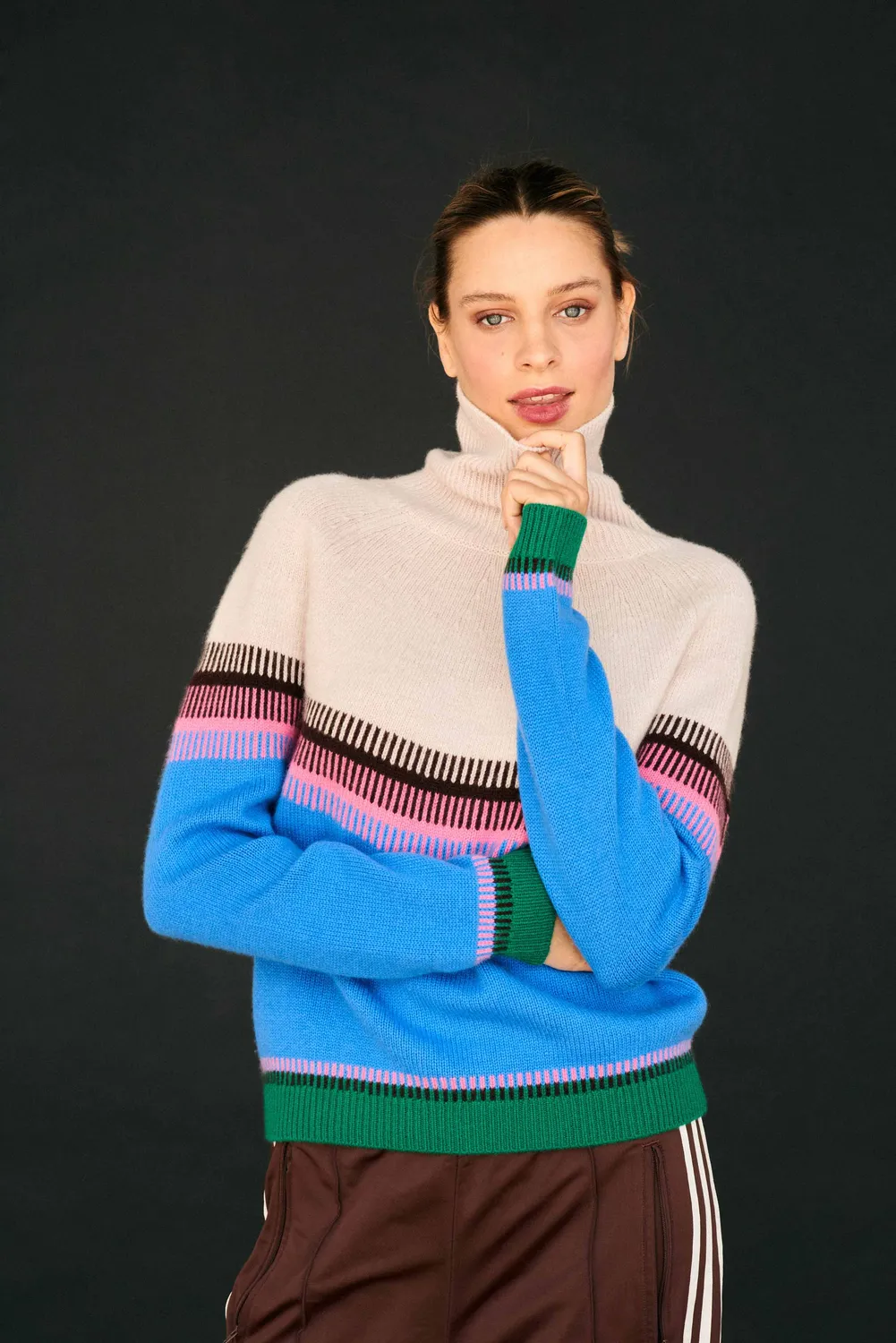 Jumper 1234 Wool Cashmere Block Fair Isle maglione collo alto blu pesante