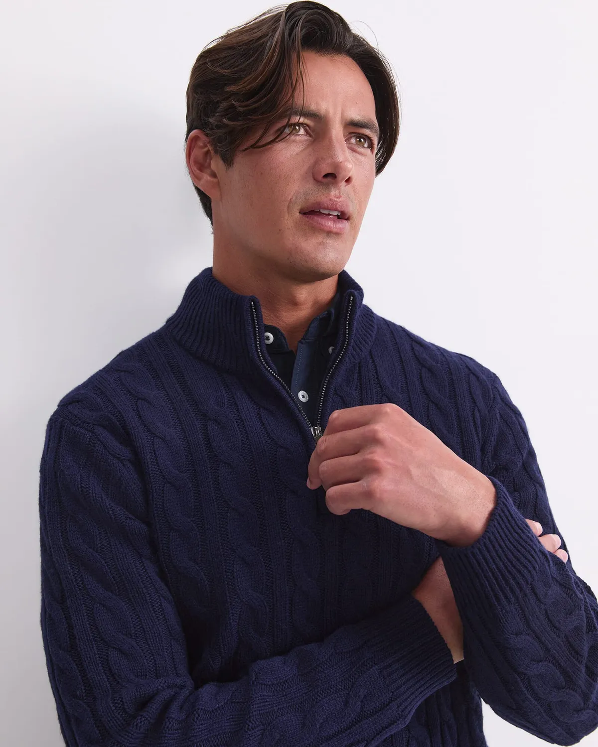 Sportscraft Cable maglione mezza zip trecce lana uomo