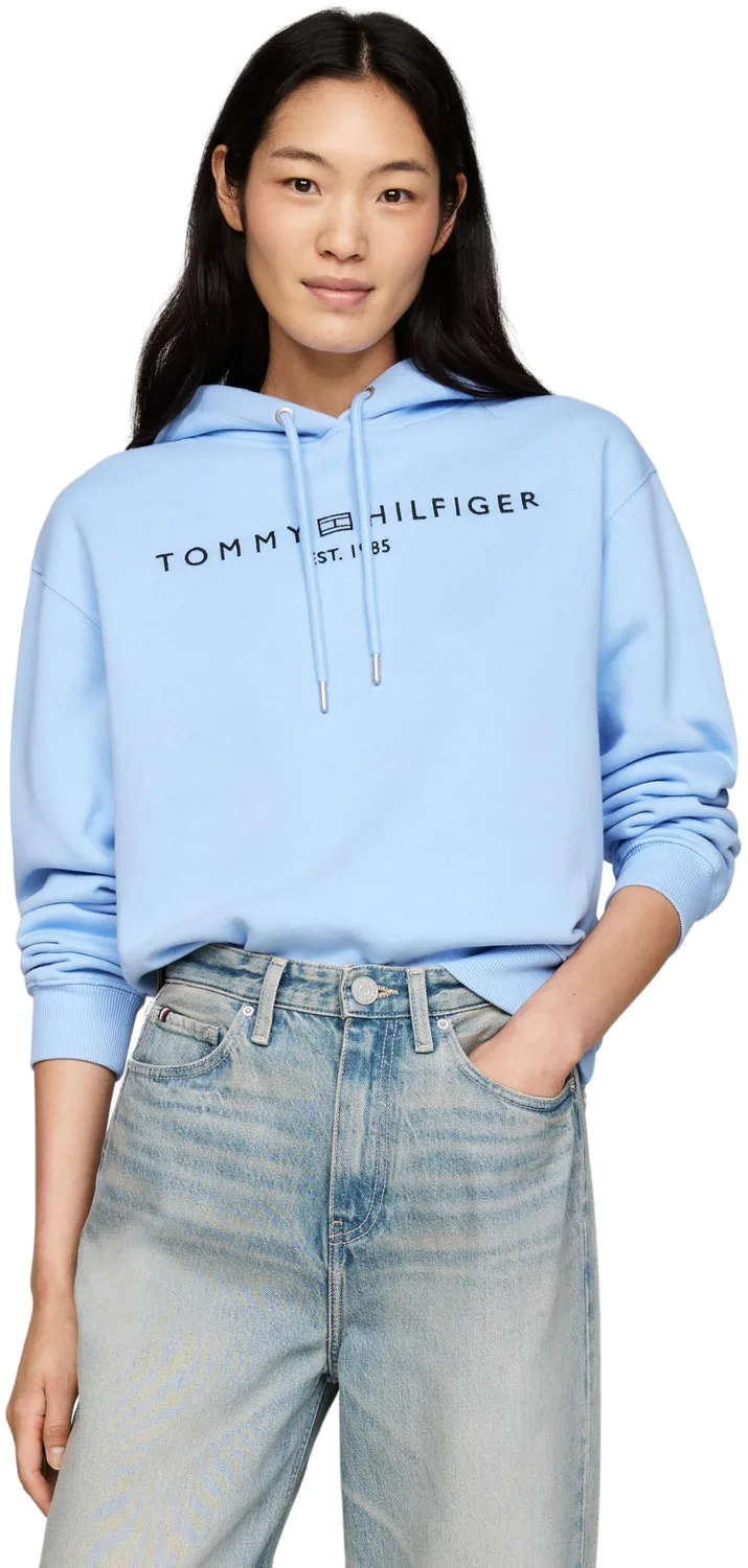 Tommy Hilfiger Logo Felpa Donna con Cappuccio Nero Black