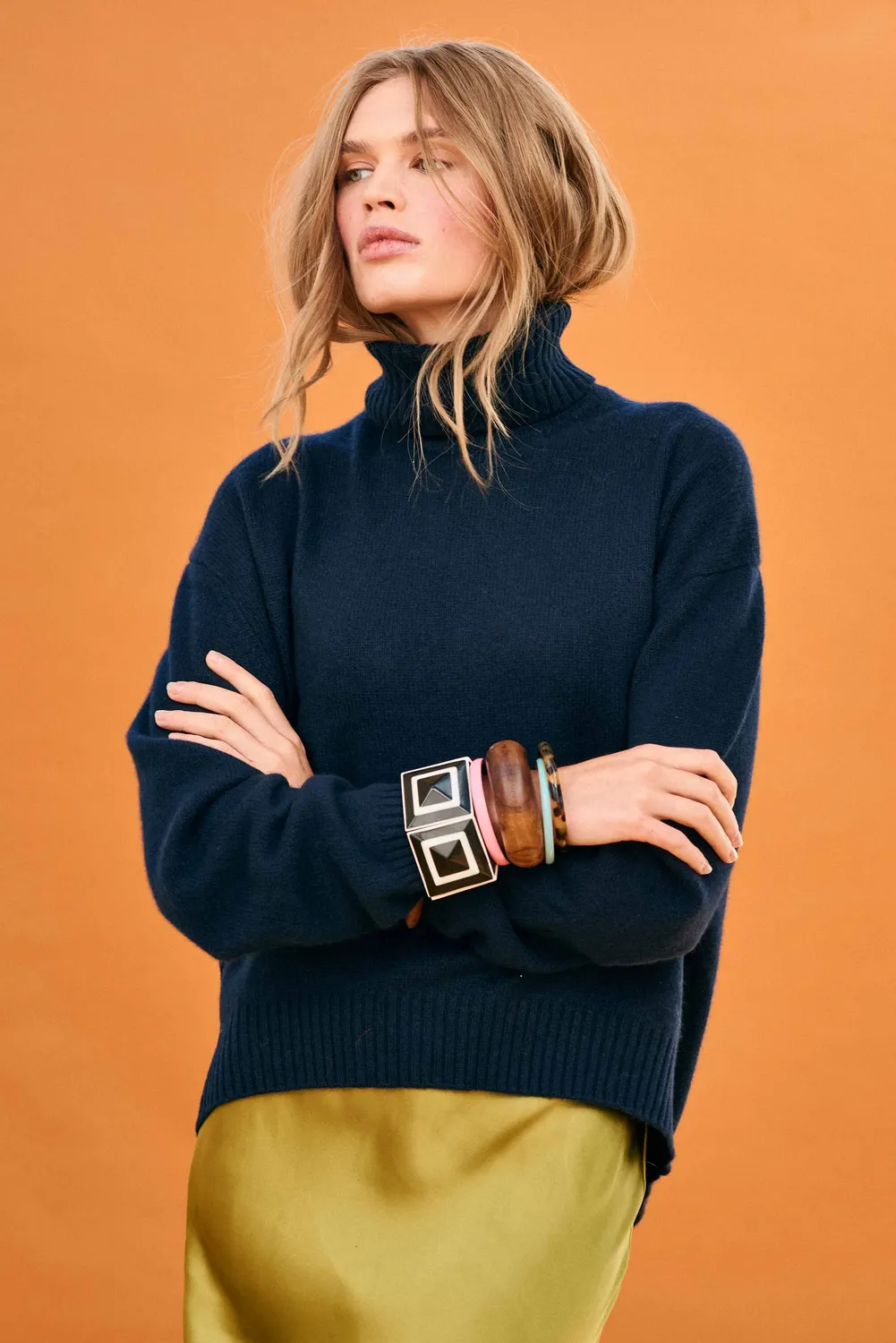 Jumper 1234 Cashmere Oversize Roll Collar maglione navy