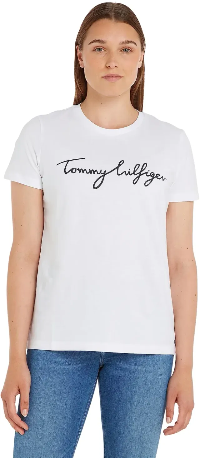Tommy T-shirt donna bianco Optic White grafica cotone
