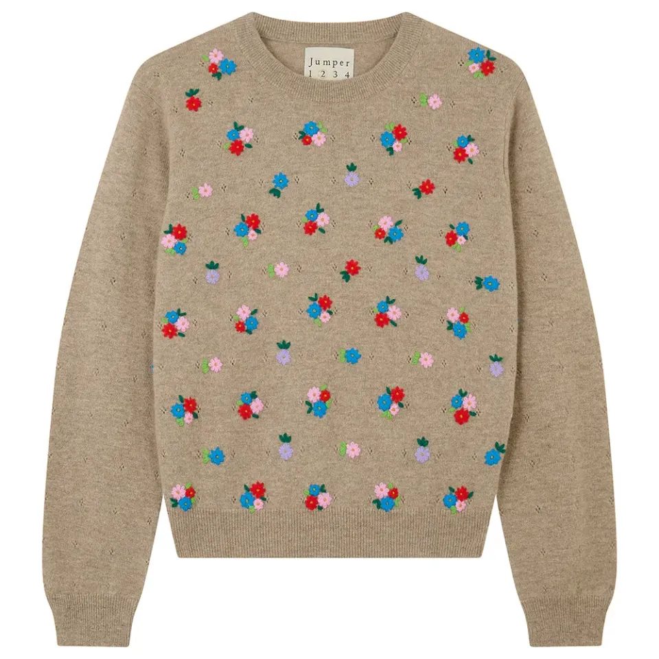 Jumper 1234 Floral Crew maglione lana cashmere marrone