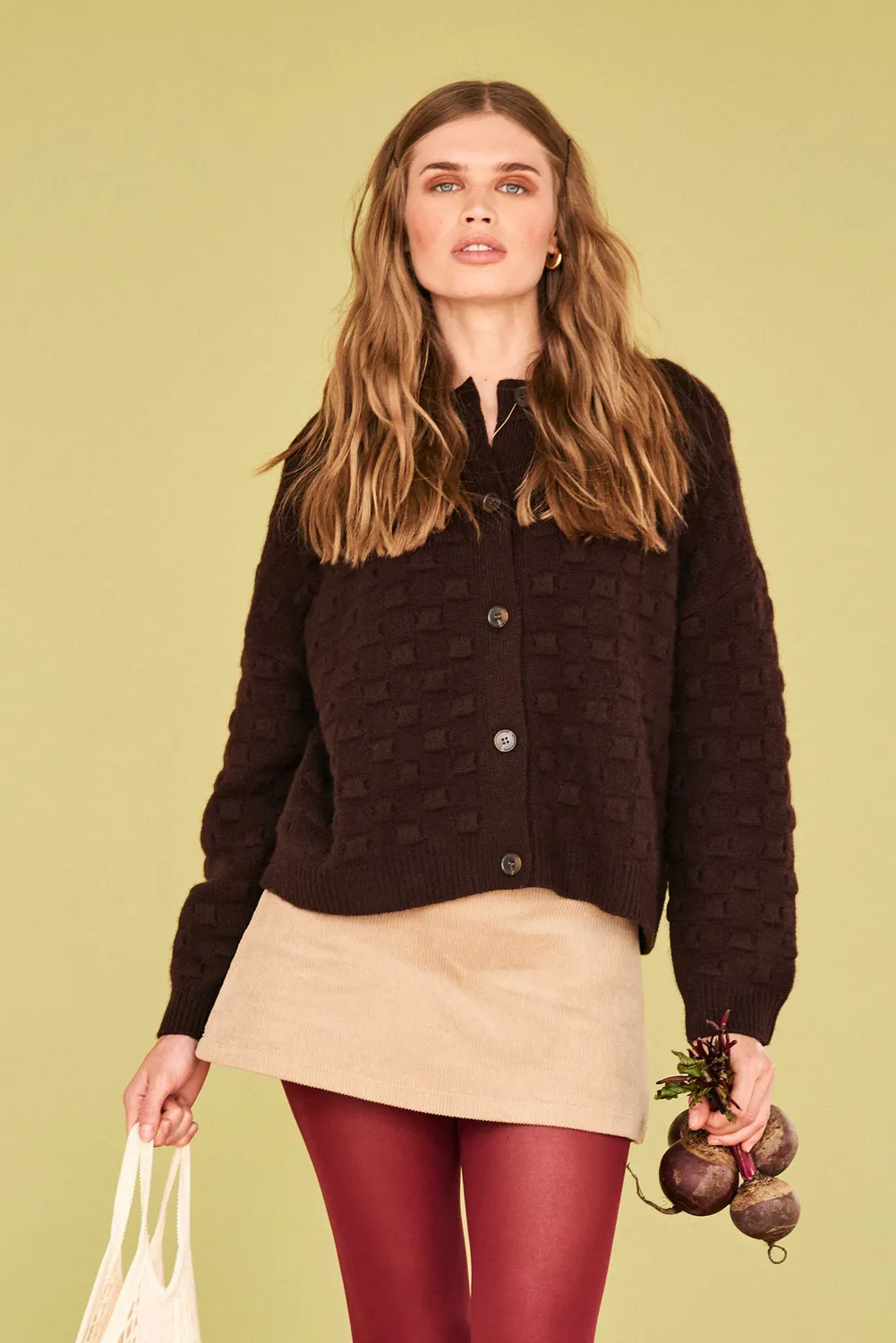 Jumper 1234 Textured Square cardigan lana cashmere marrone