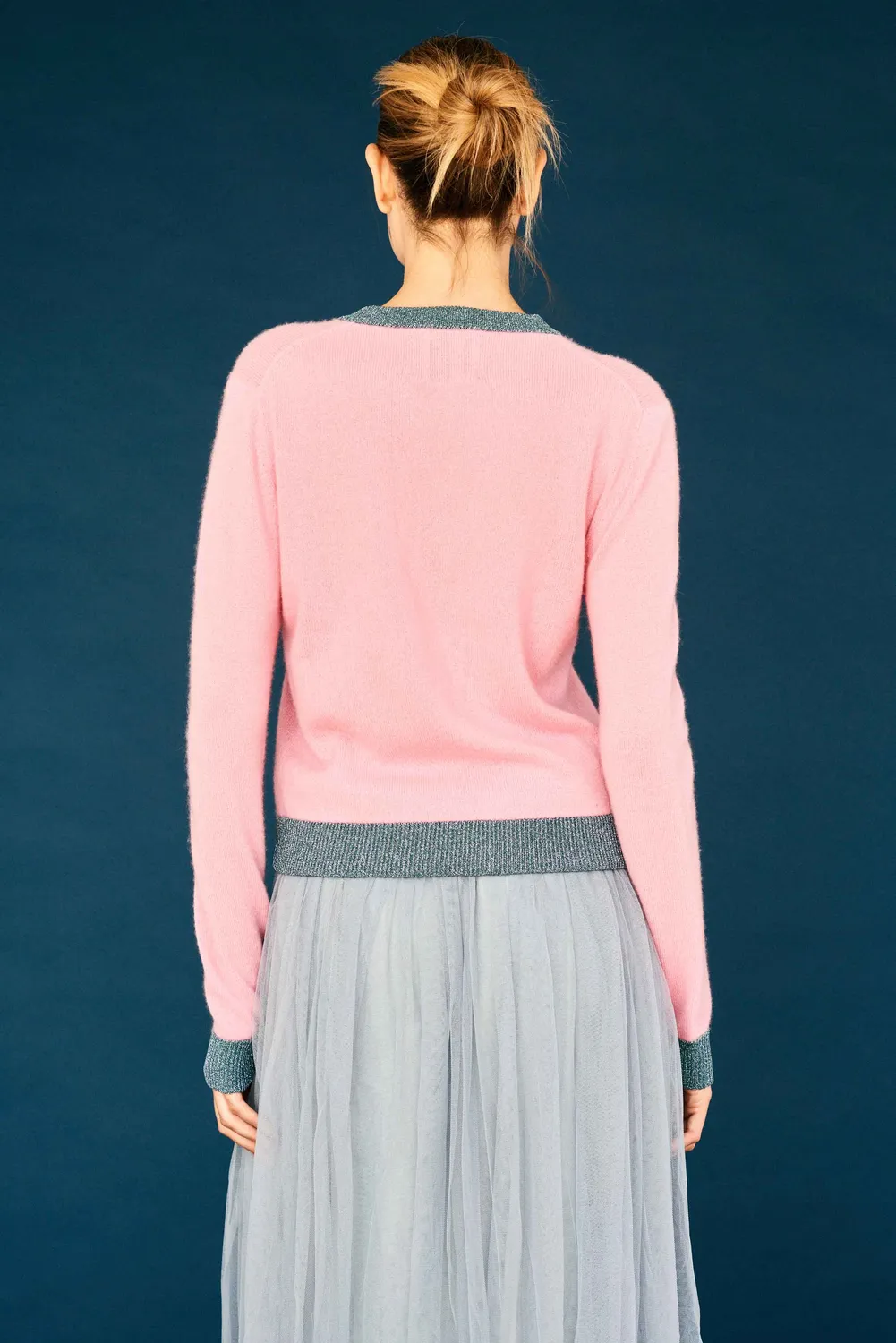 Jumper 1234 Lurex Trim Crew maglione cashmere rosa