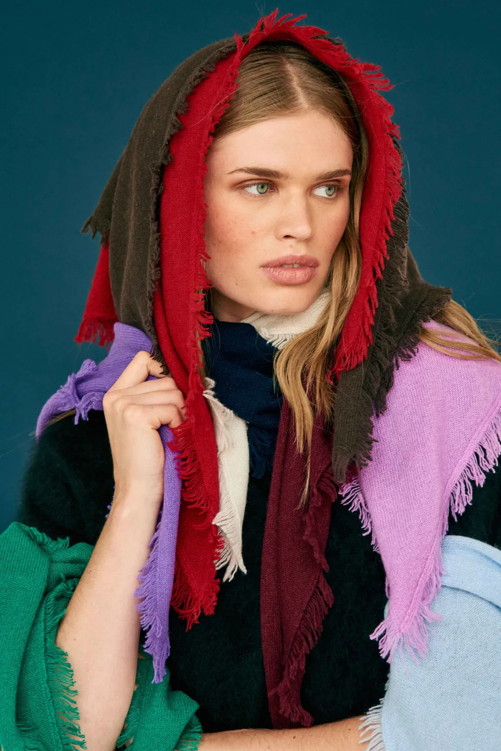 Jumper 1234 Distressed Triangle sciarpa cashmere viola