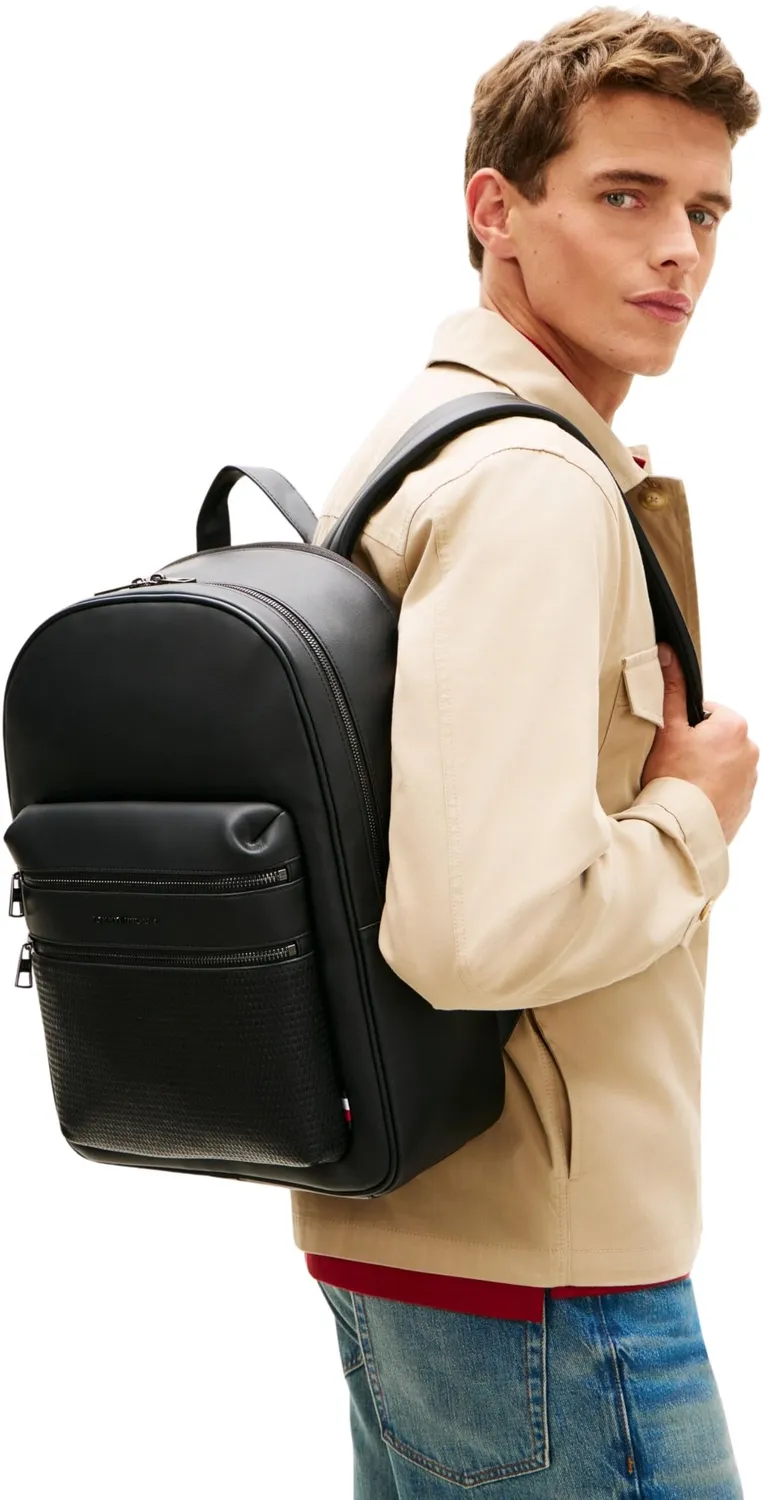 Tommy Hilfiger Woven zaino nero tasca esterna