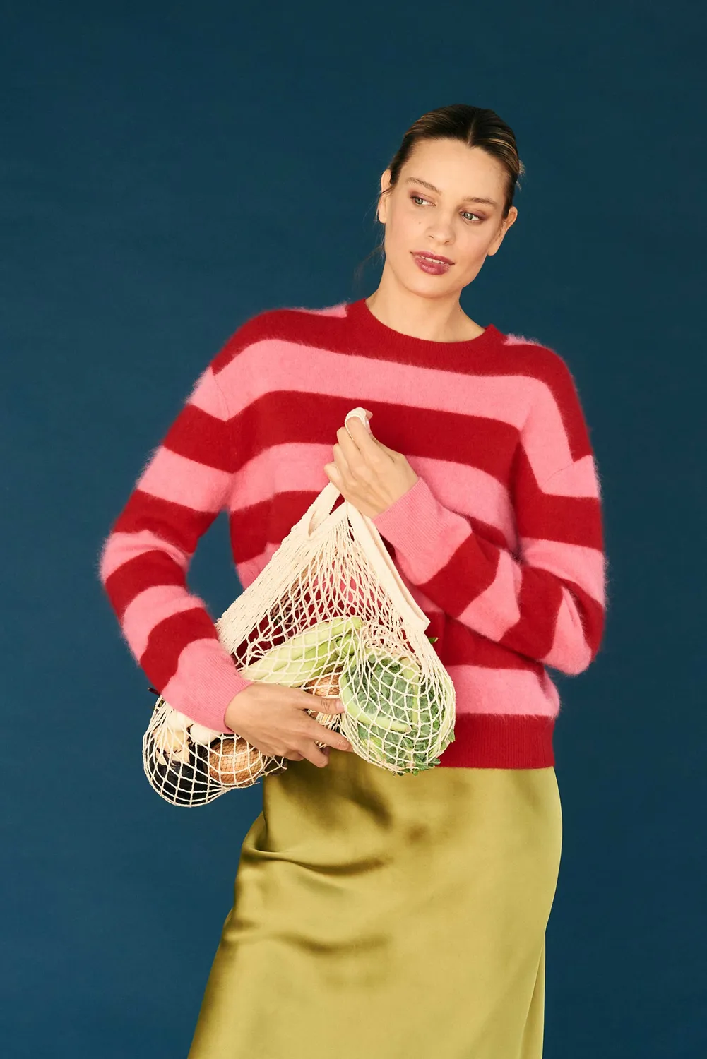 Jumper 1234 Brushed Wool Stripe Crew maglione rosso rosa