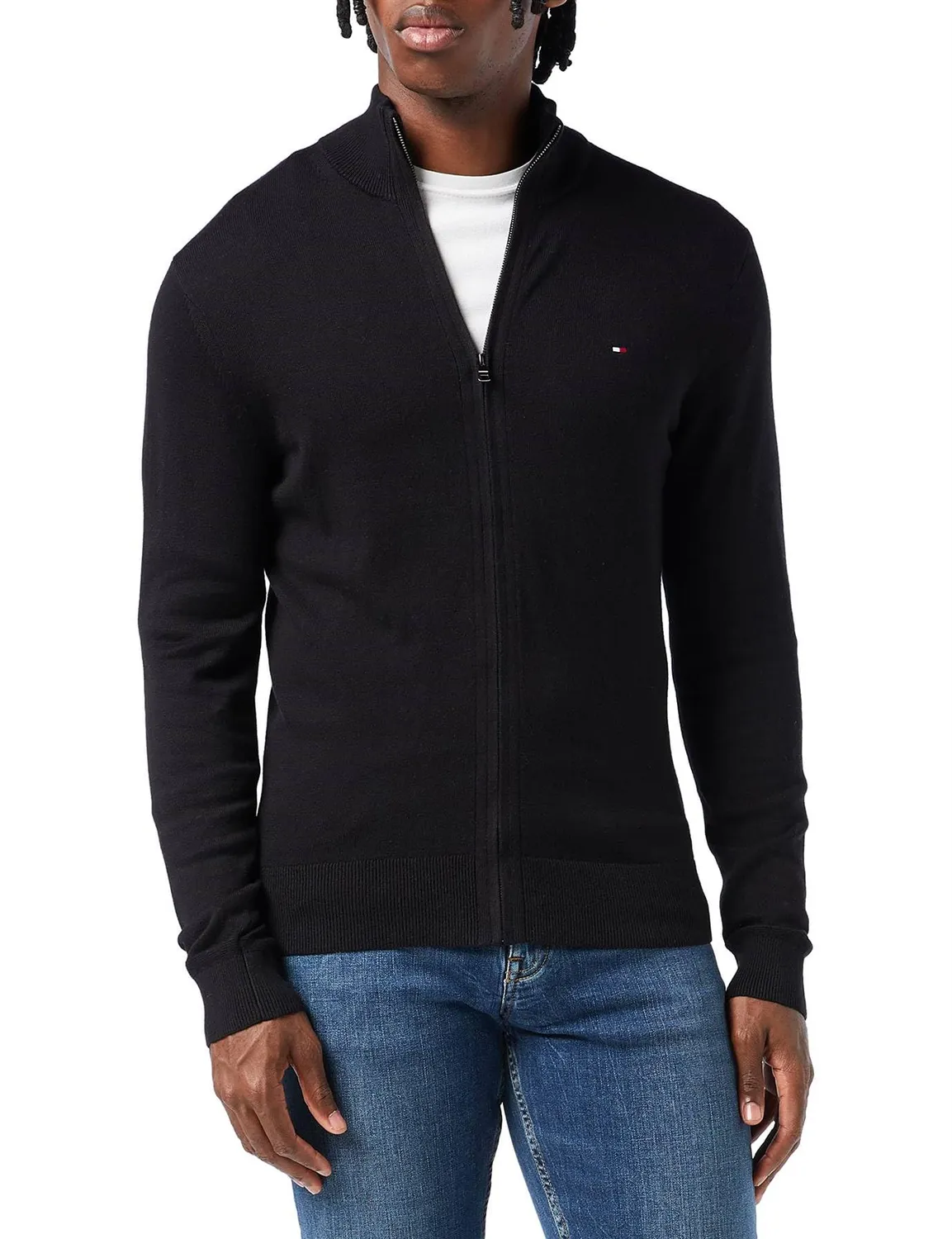 Tommy Hilfiger Essential Cotton Zip Thru pullover zip uomo nero