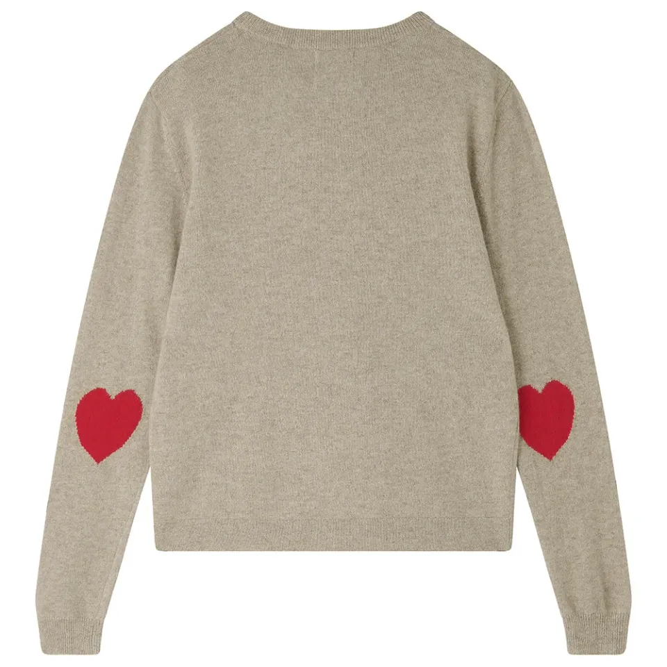 Jumper 1234 Heart Patch Crew maglione cashmere beige cuori rossi