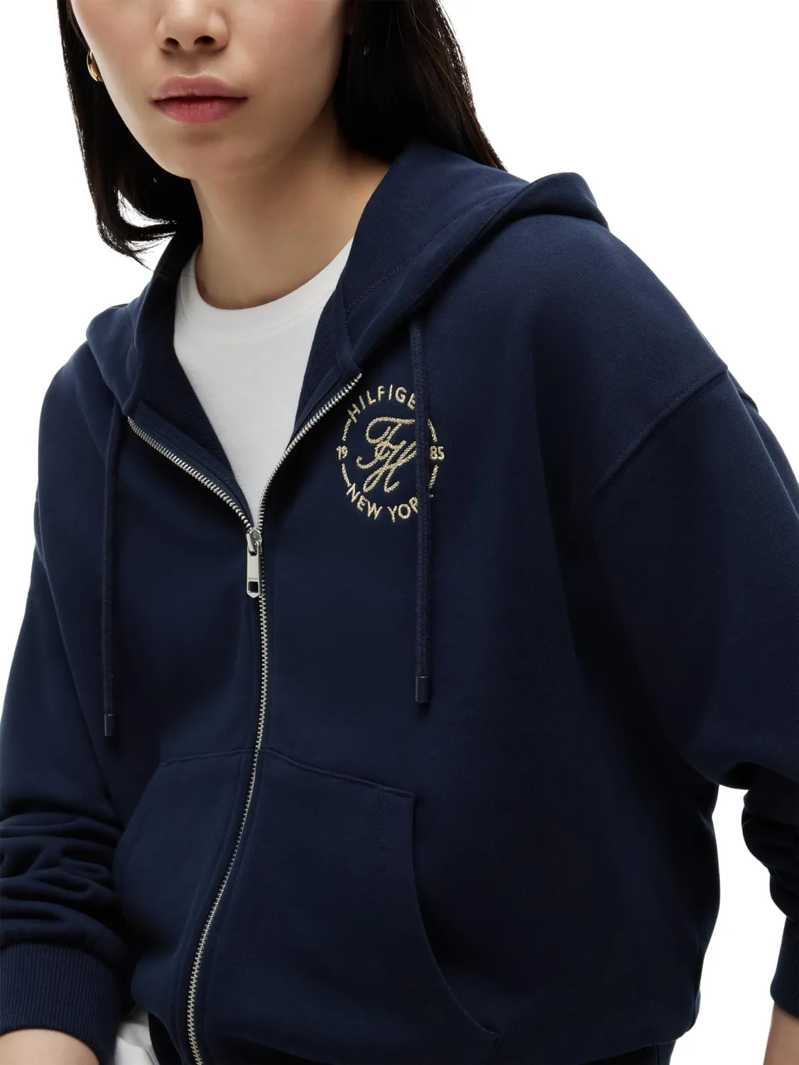 Tommy Hilfiger Roundal WW0WW50938 felpa donna XL zip blu