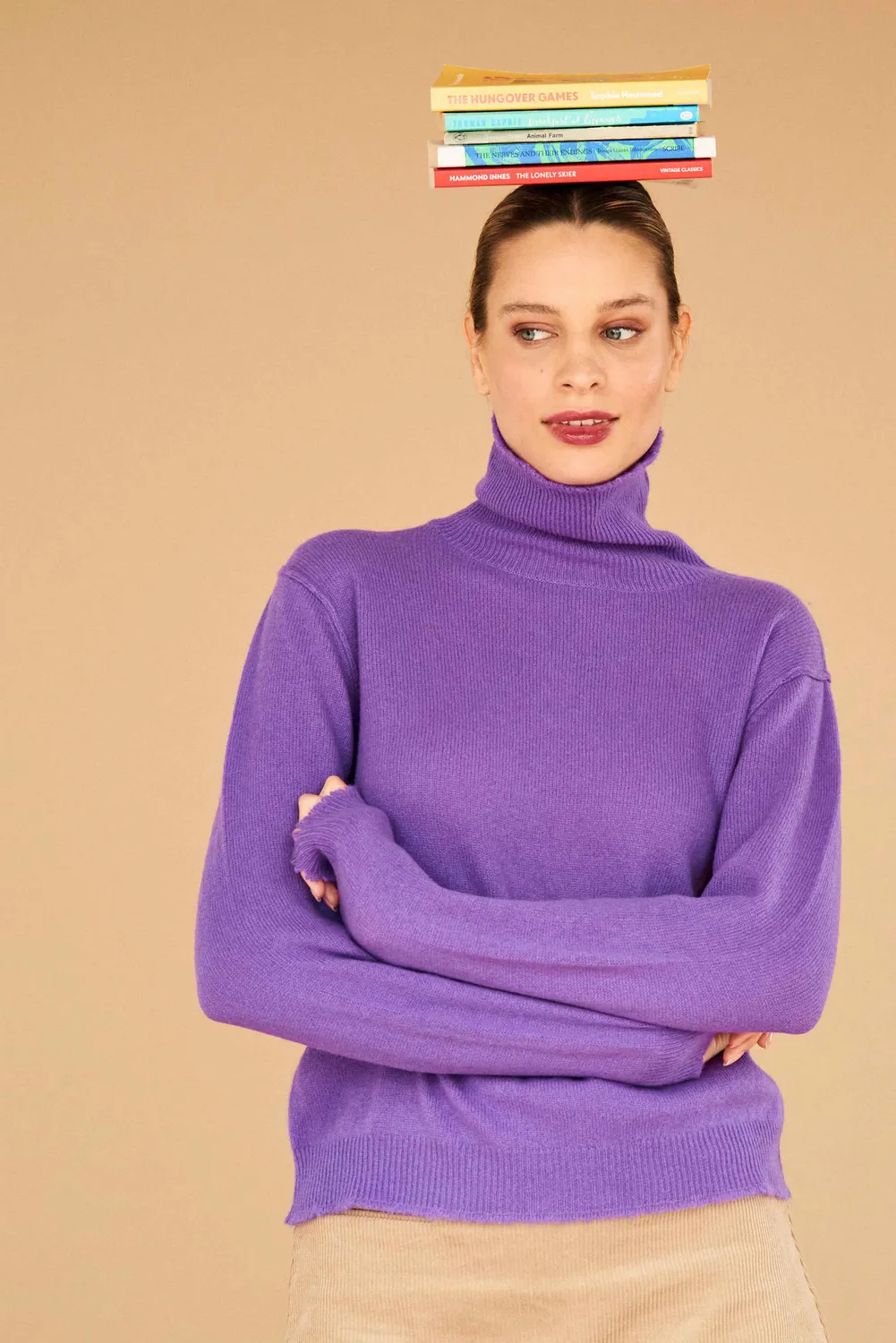 Jumper 1234 Cashmere Distressed Roll Collar maglione viola leggero