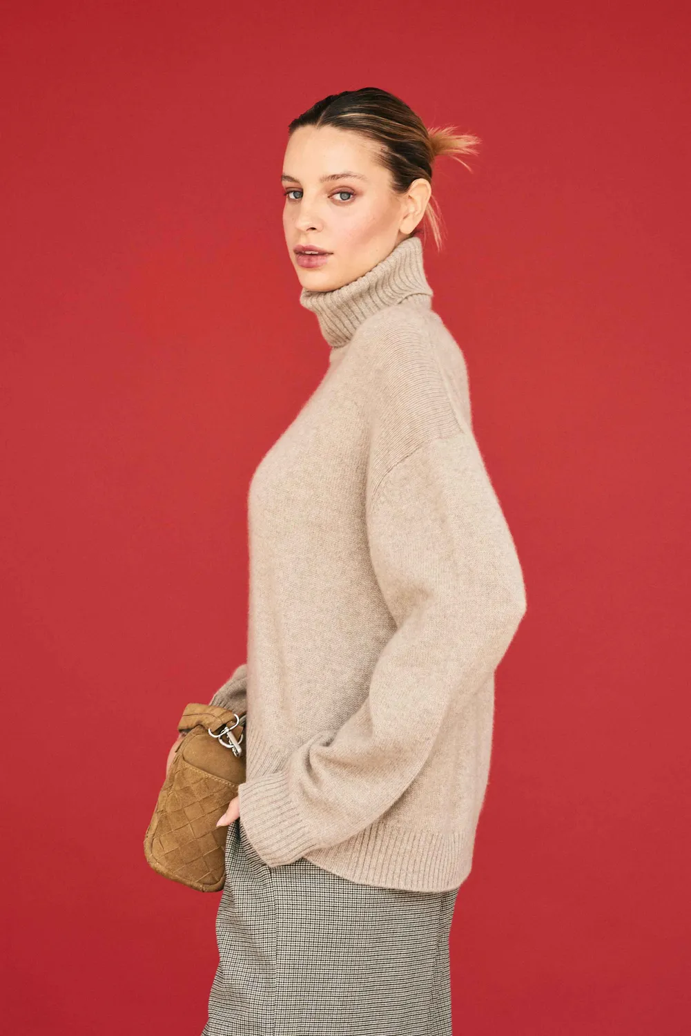 Jumper 1234 Oversize Roll Collar maglione cashmere beige collo alto