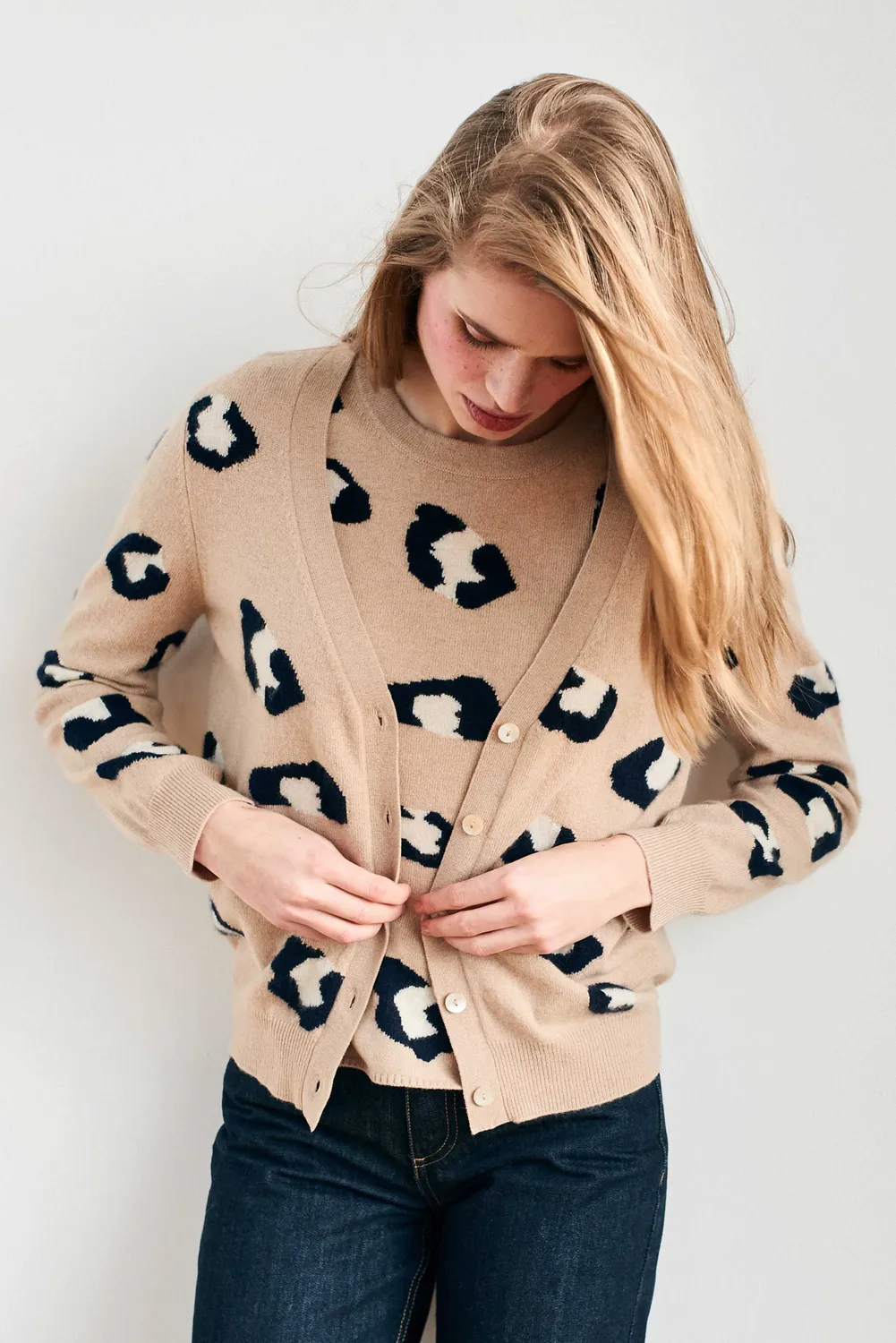 Jumper 1234 Cashmere Leopard T-Shirt maglia cammello