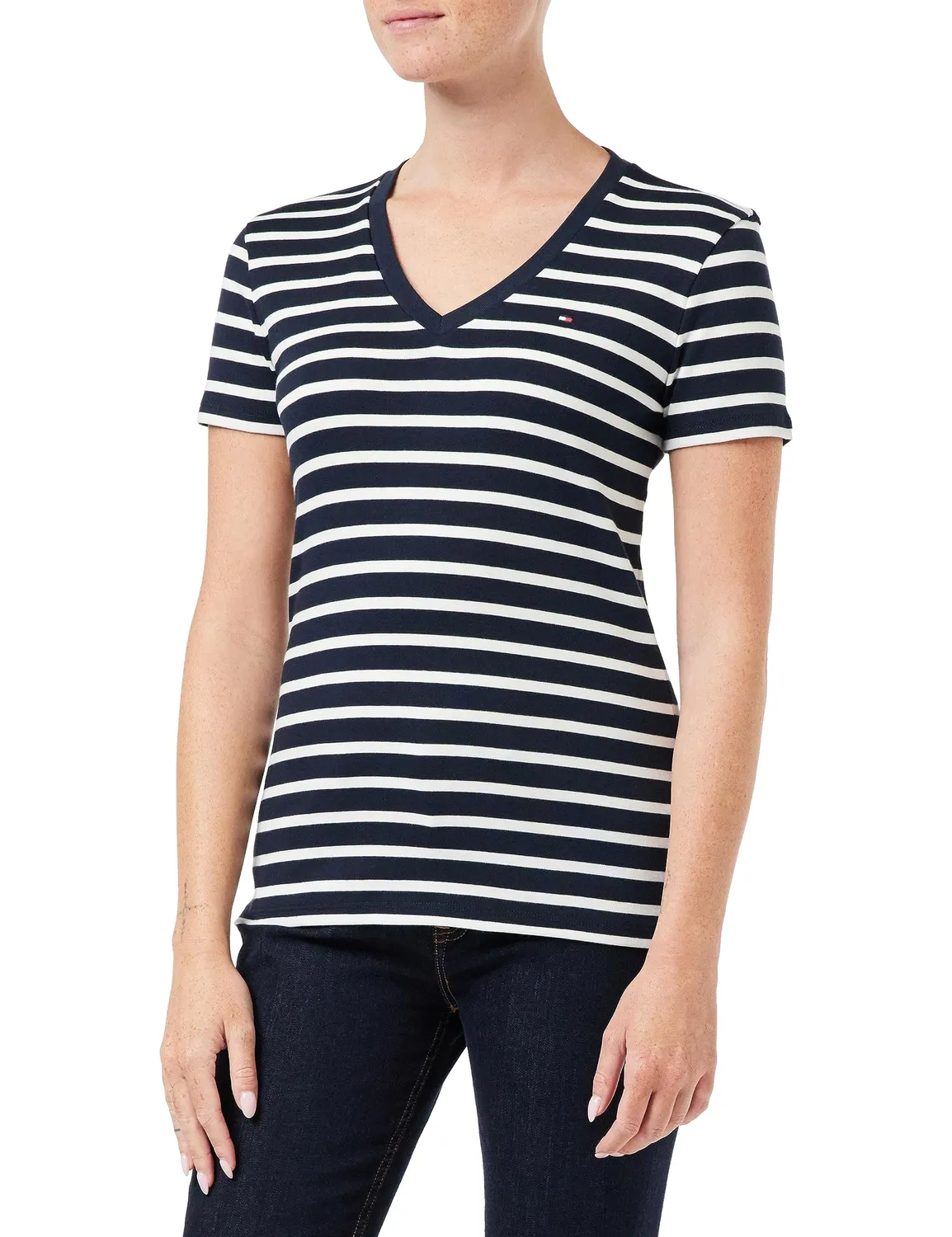 Tommy Hilfiger Cody Rib t-shirt scollo V donna rosa