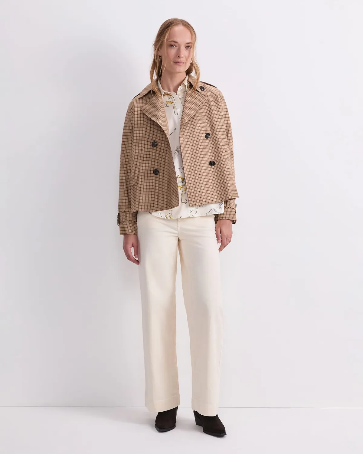 Sportscraft Audrey Crop Trench corto lino quadri