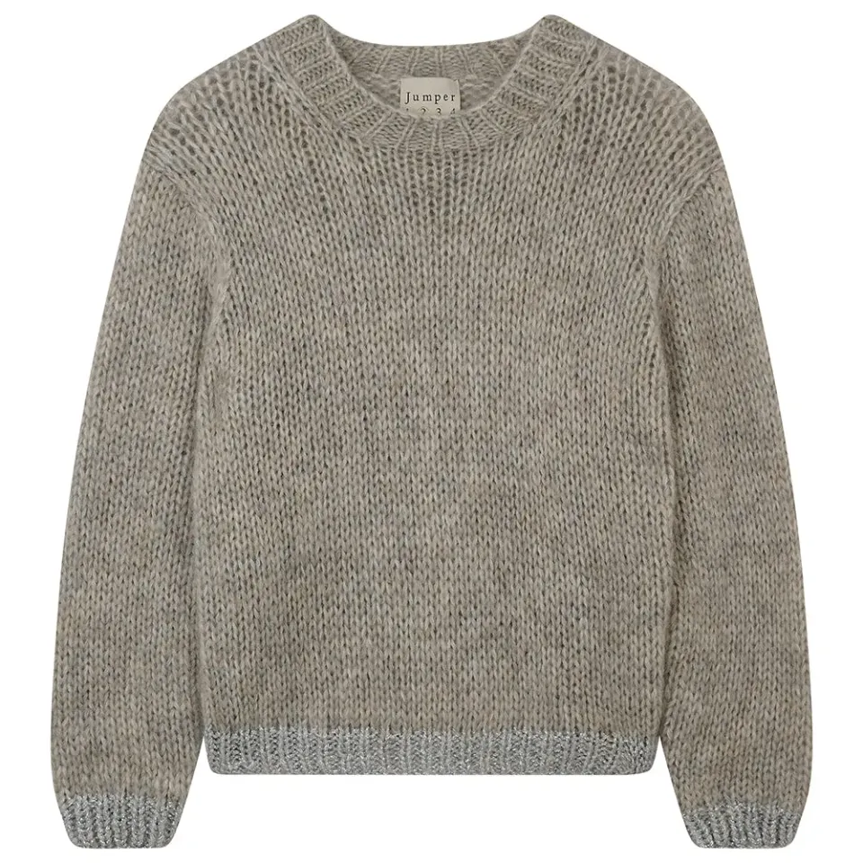 Jumper 1234 Hand Knit Contrast Crew maglione grigio argento