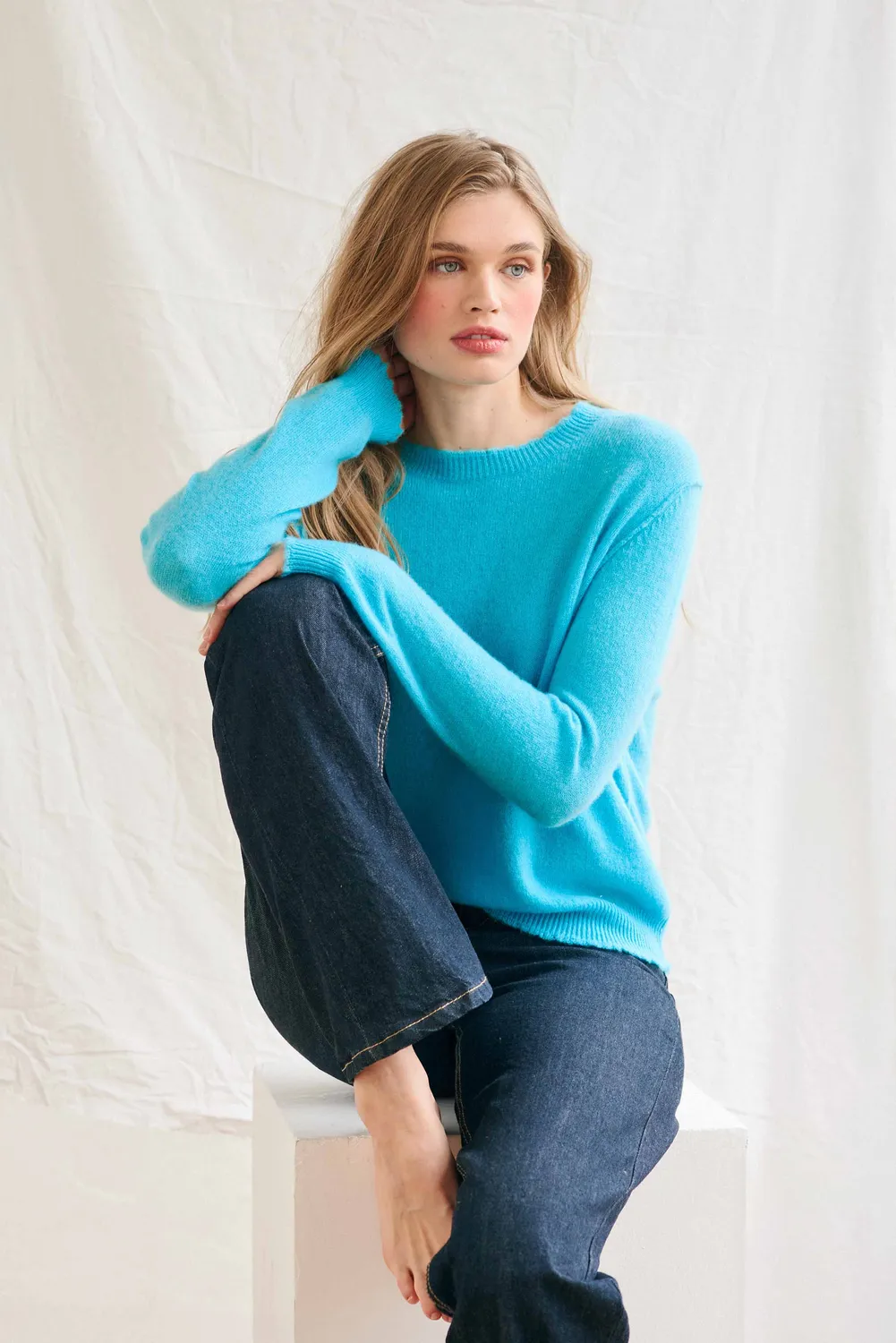 Jumper 1234 Cashmere Distressed Crew maglione turchese