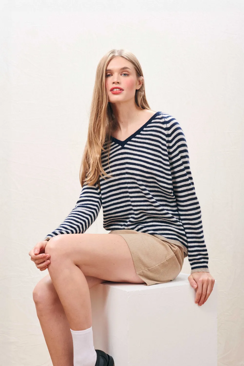 Jumper 1234 Little Stripe Vee maglione navy panna